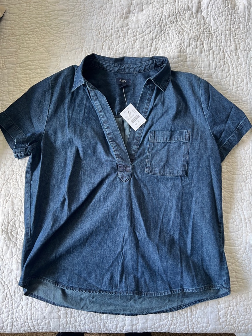 J Crew Dark Wash Denim Short Sleeve Pullover Shirt